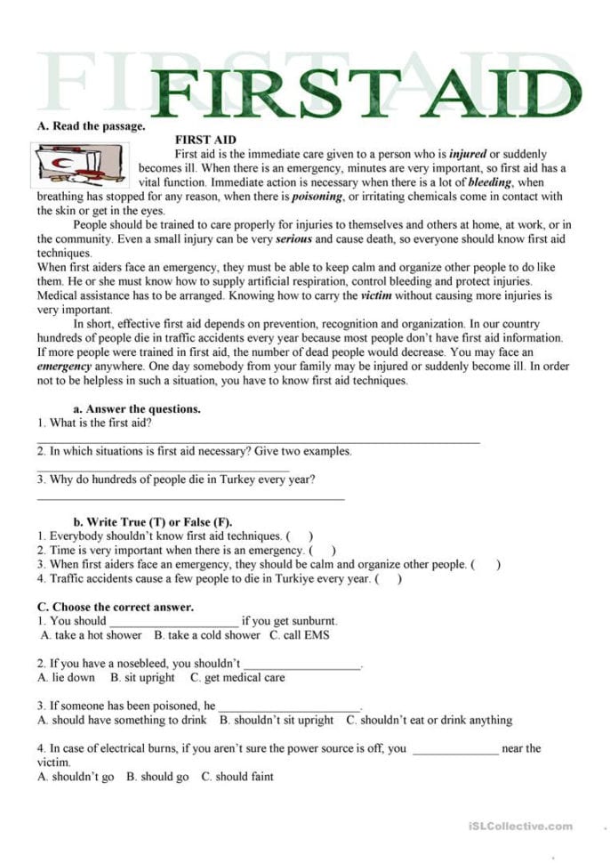 Ft Aid  English Esl Worksheets