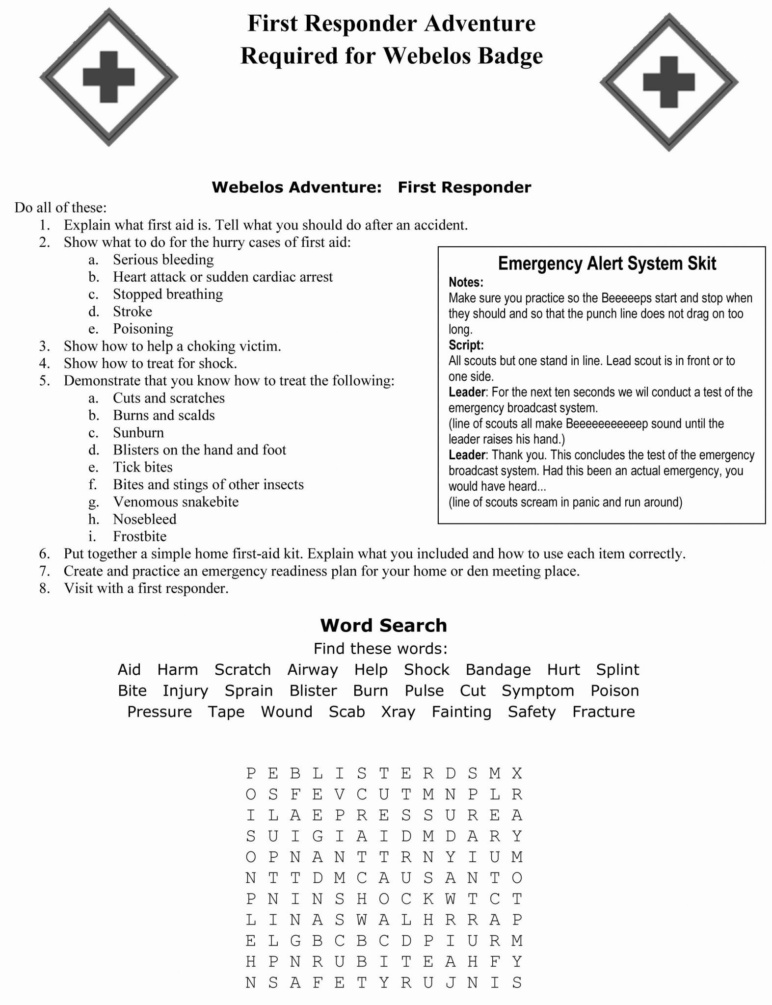 First Aid Merit Badge Worksheet