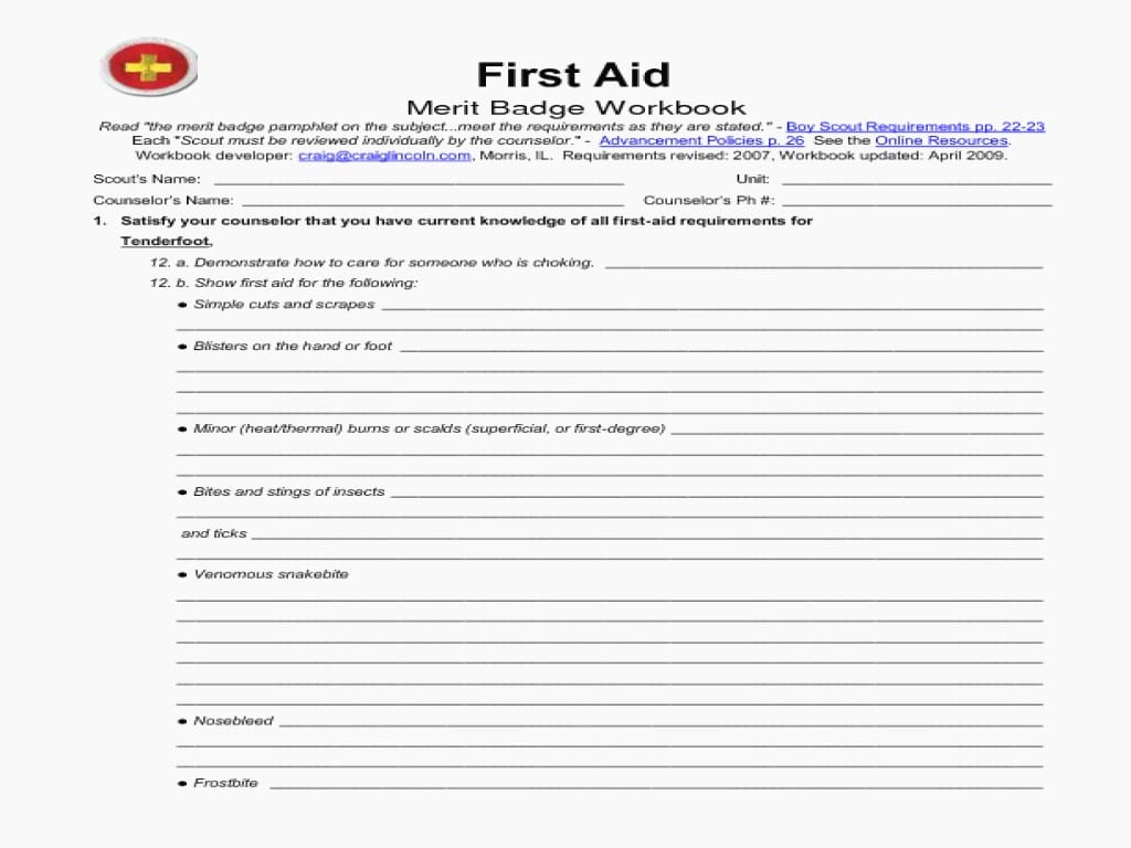 Ft Aid Merit Badge Worksheet Answers  Yooob
