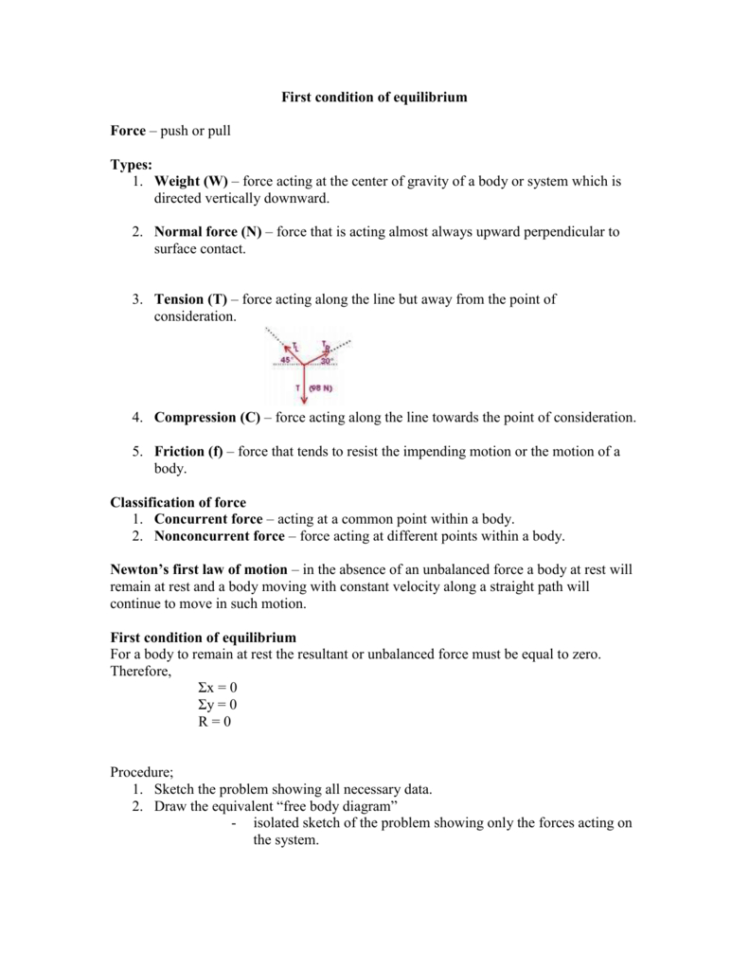 Ft Condition Of Equilibrium