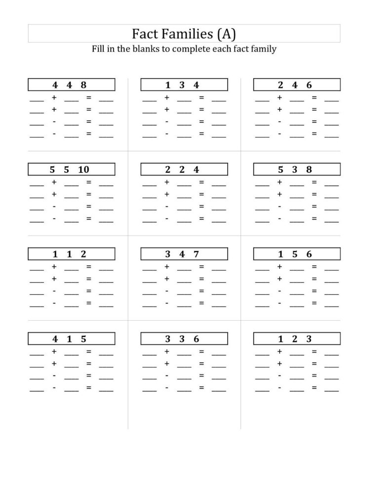 Ft Grade Fact Family Worksheets  Activity Shelter