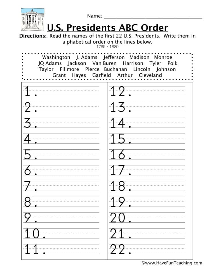 Ft Half Presidents Alphabetical Order Worksheet  Have Fun