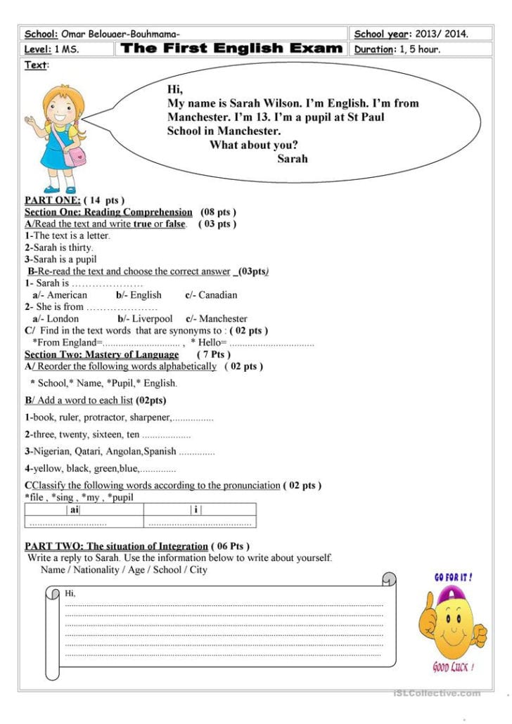 Middle School English Worksheets