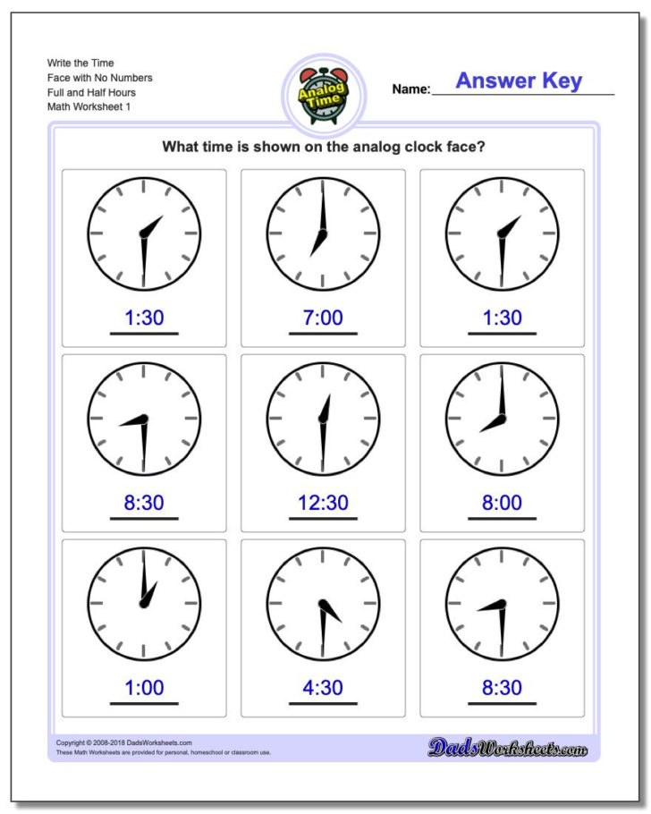 Telling Time To The Half Hour Worksheets — db-excel.com