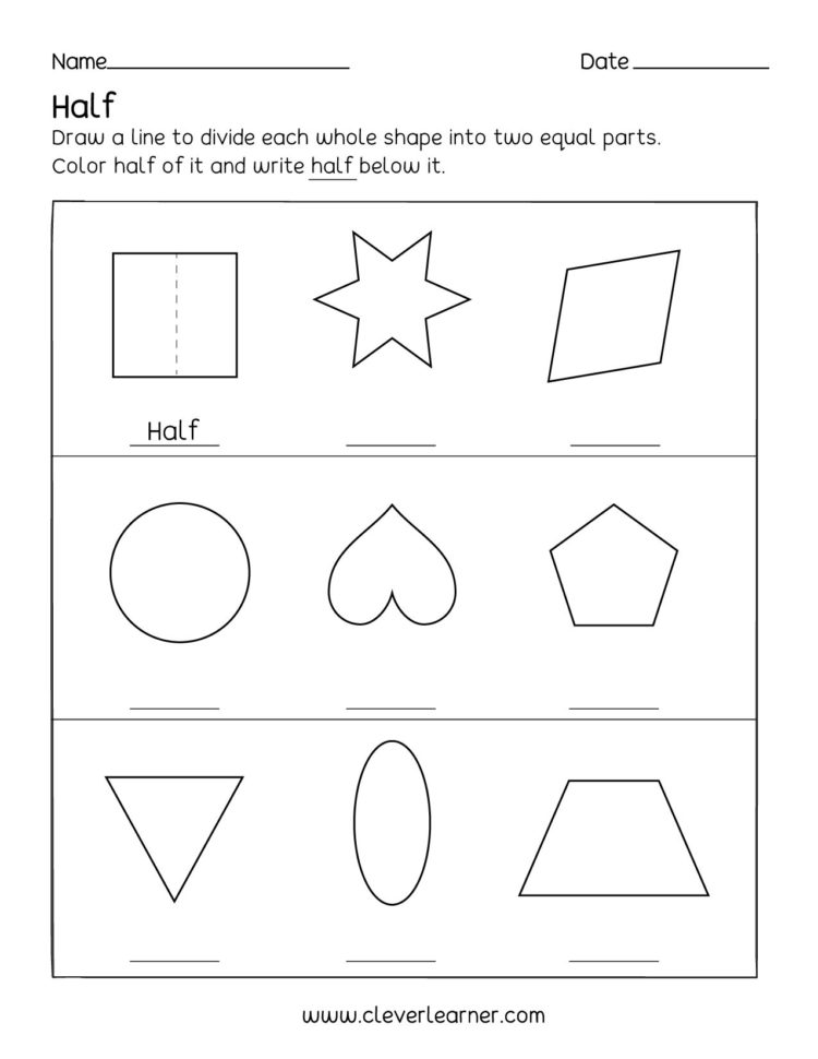 Fun Activity On Fractions Half 12 Worksheets For Children