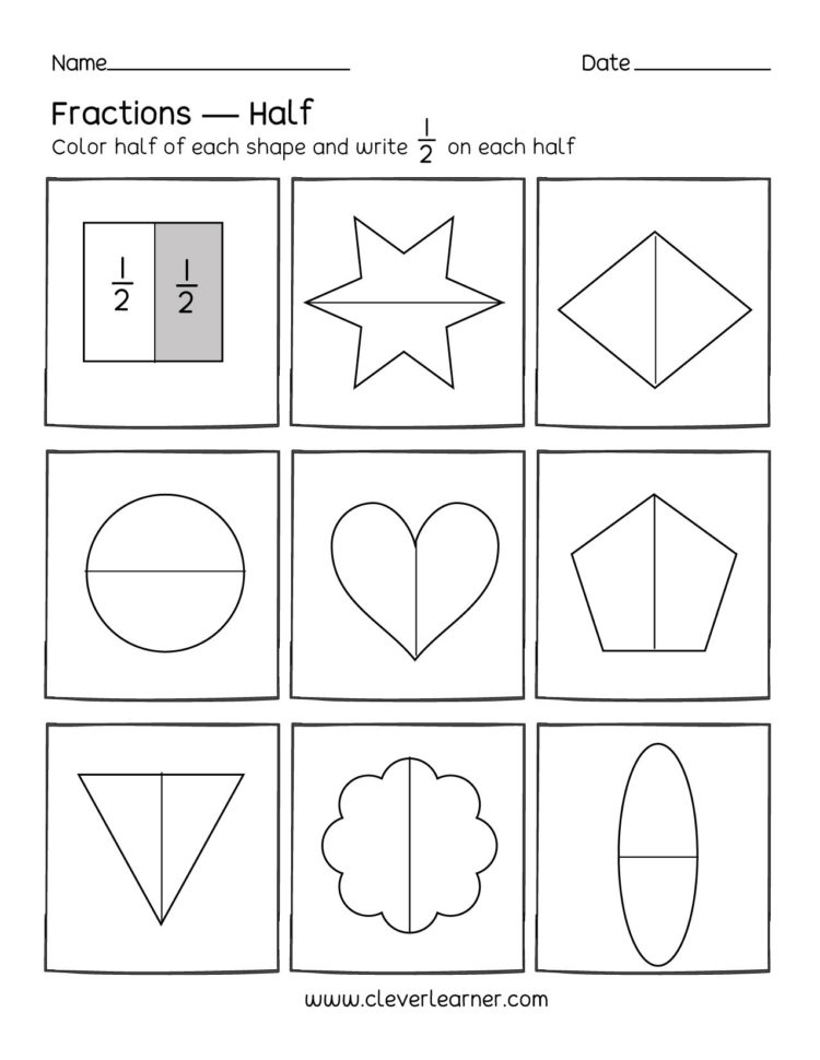 Fun Activity On Fractions Half 12 Worksheets For Children
