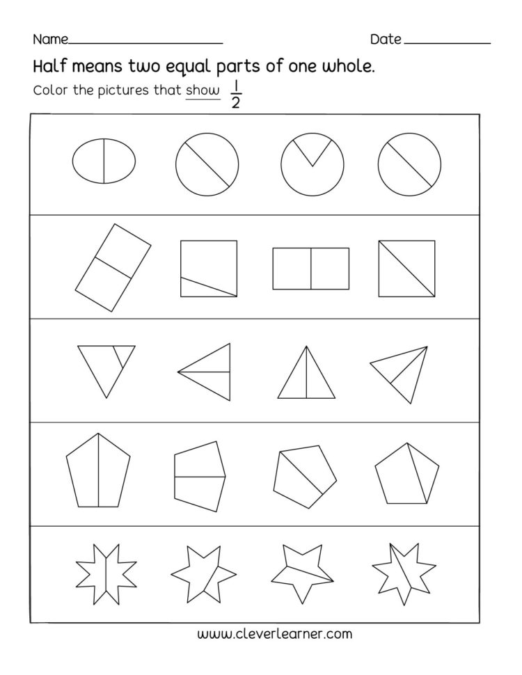 Fun Activity On Fractions Half 12 Worksheets For Children