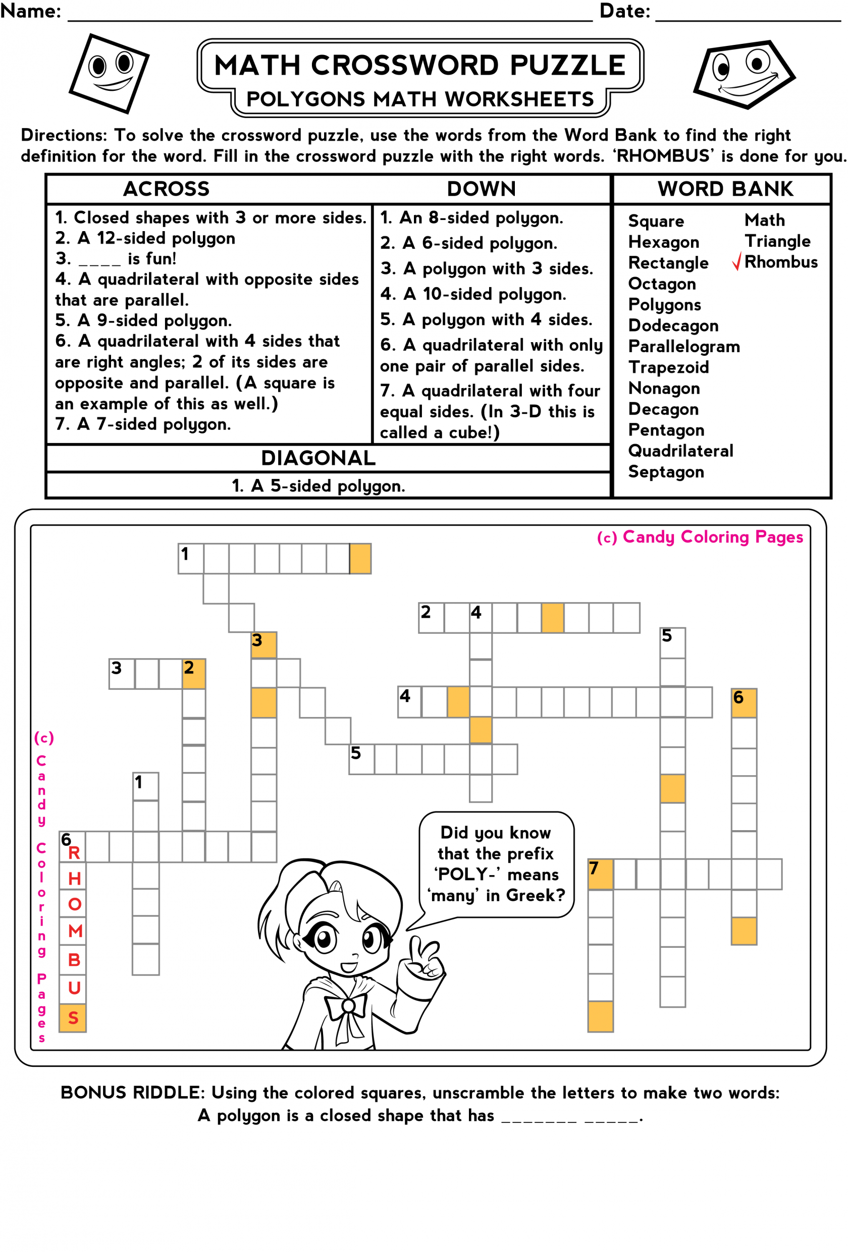 Fun Math Worksheet 6th Grade