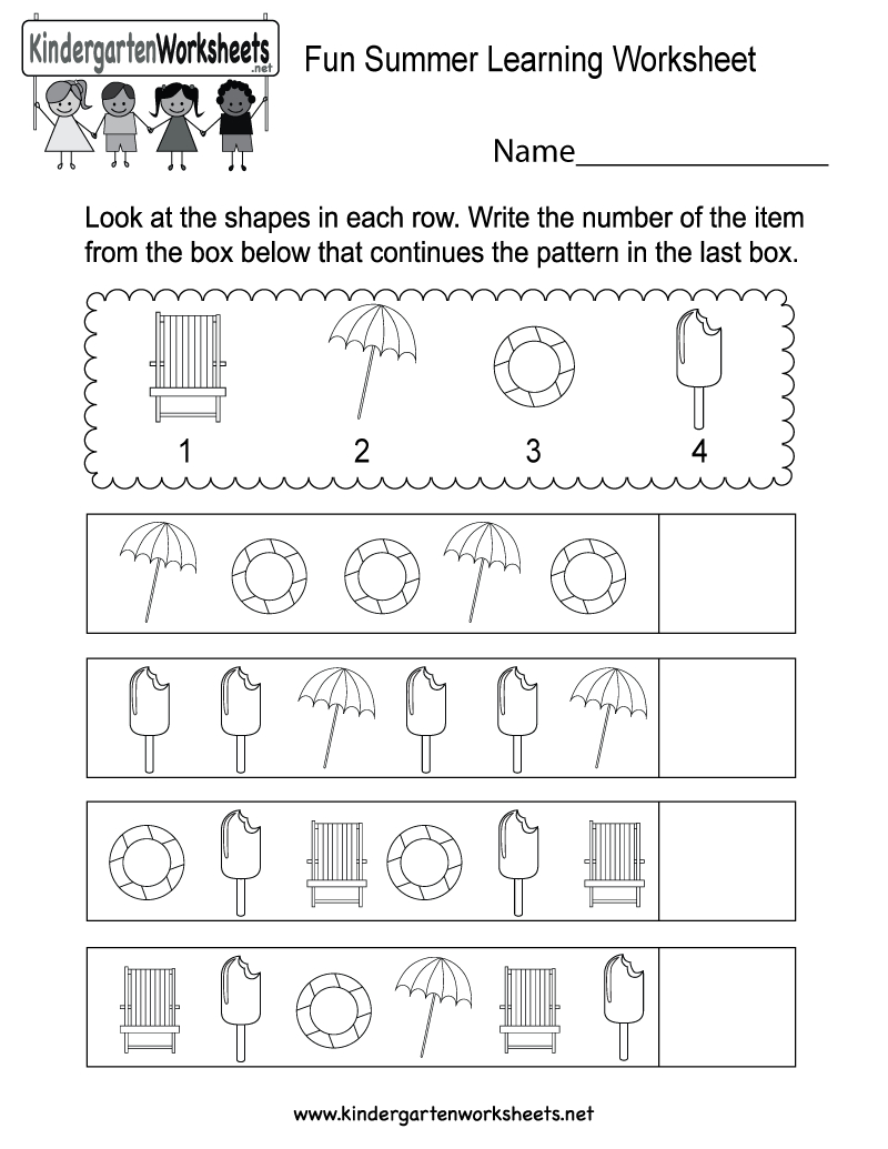 Fun Summer Learning Worksheet  Free Kindergarten Seasonal