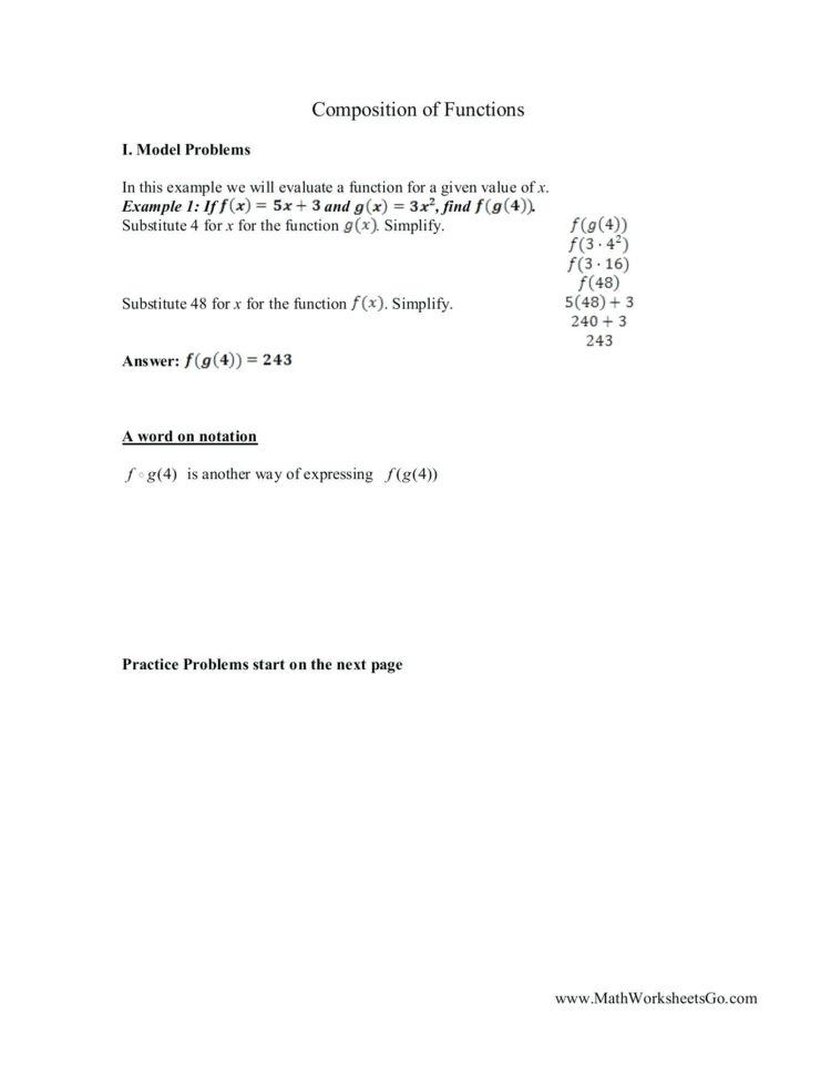 Function Composition Worksheet Math Math Worksheets Go