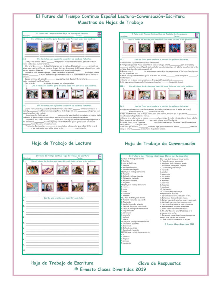 Future Continuous Tense Spanish Readinonversationwriting Worksheets