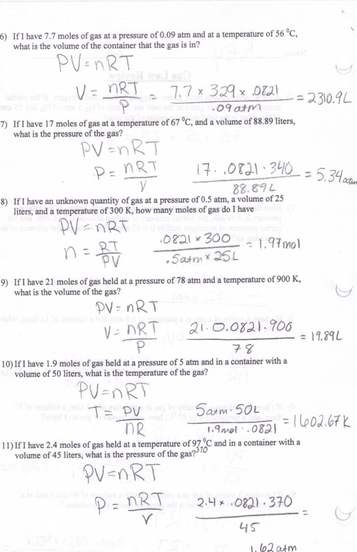 Gas Laws Practice Problems Worksheet Answers