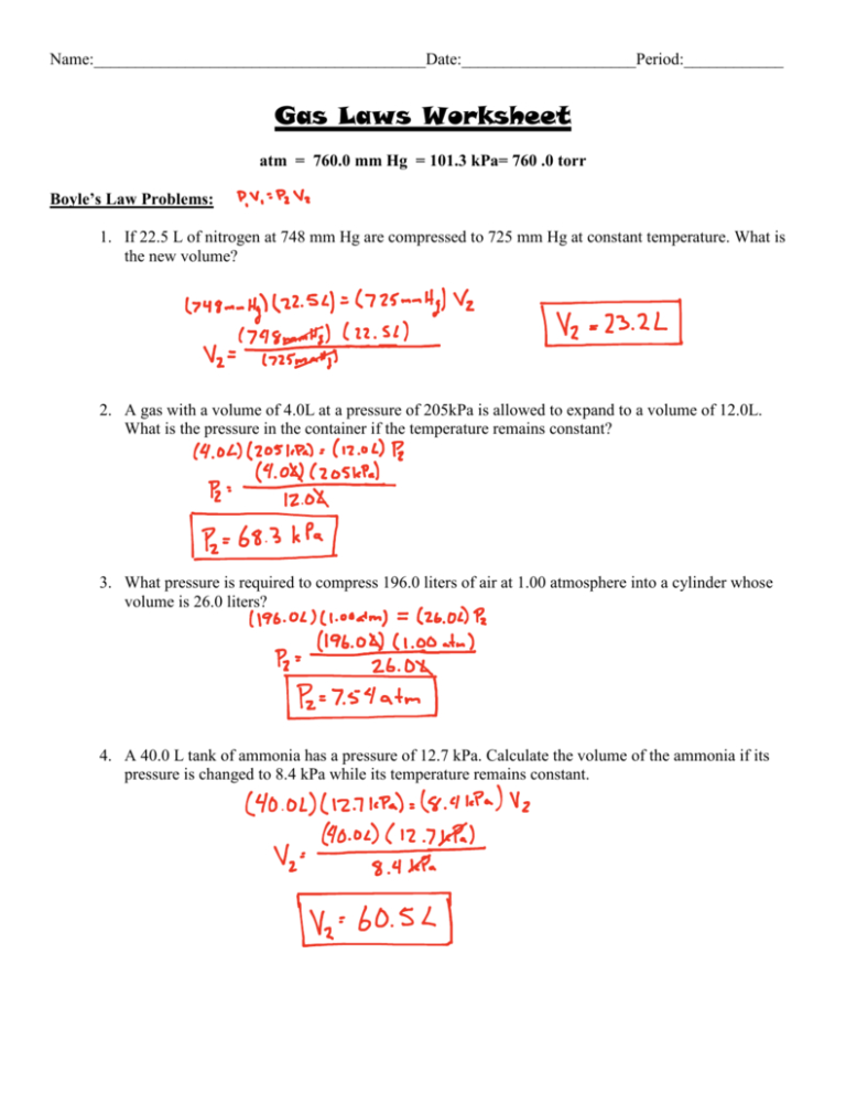 Combined Gas Law Worksheet Answer Key — db-excel.com