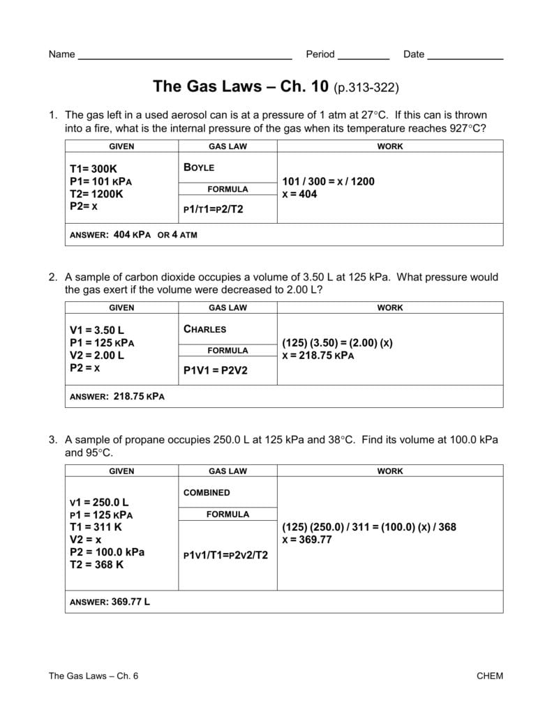 The Gas Laws Worksheet Db excel