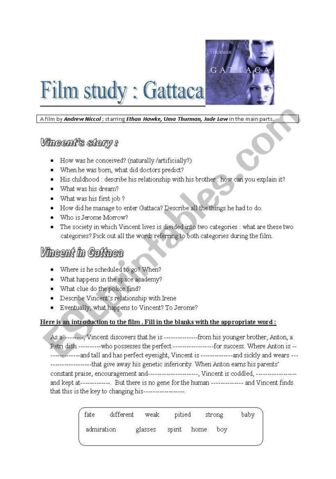 Gattaca  Esl Worksheetsophie85