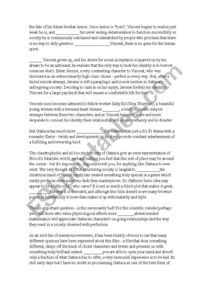 Gattaca  Movie Activity  Esl Worksheeteltonusp