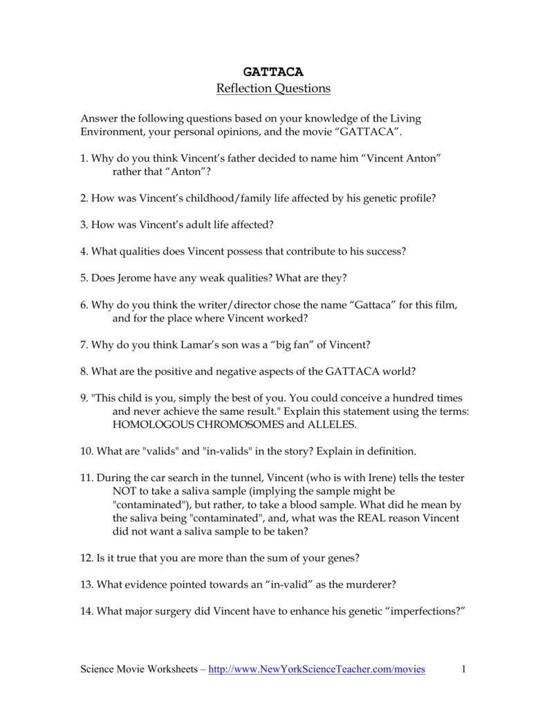 gattaca movie discussion questions answer key