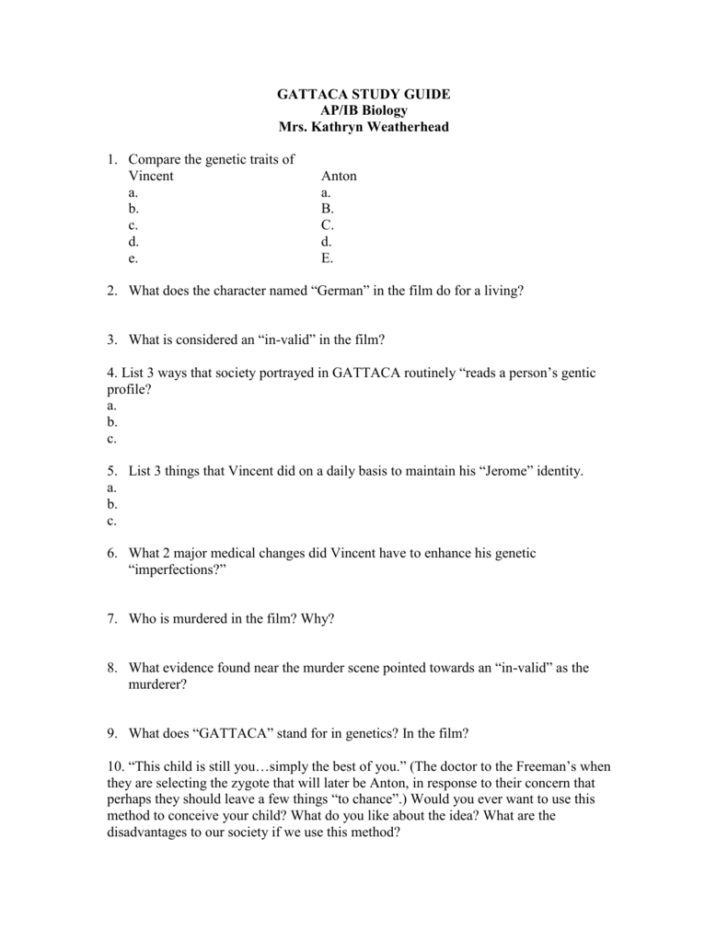 Gattaca Worksheet Biology Answers