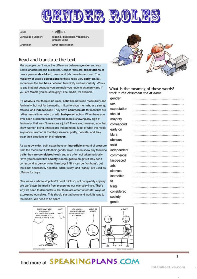 Gender Roles  English Esl Worksheets