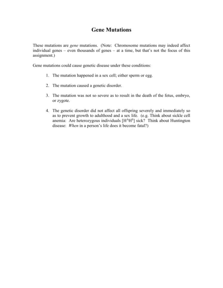 Gene Mutations Answer Key
