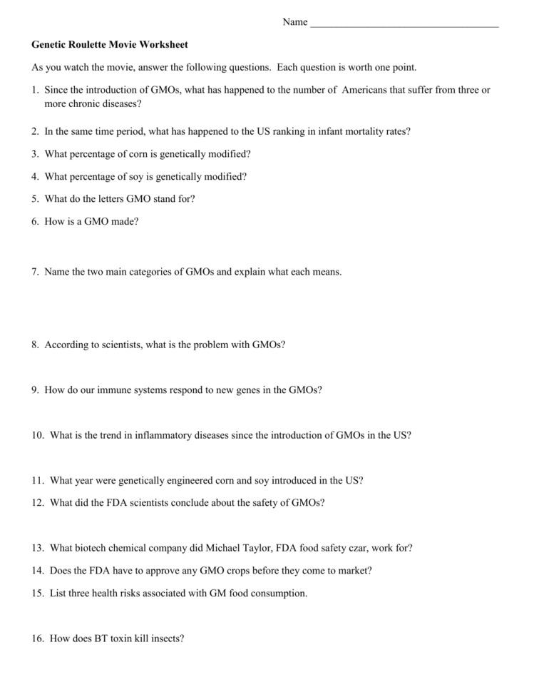 Genetic Roulette Movie Worksheet