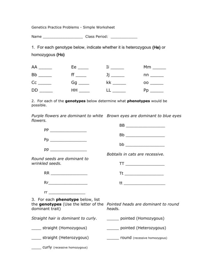 Genetics Practice Problems  Montgomery County Schools