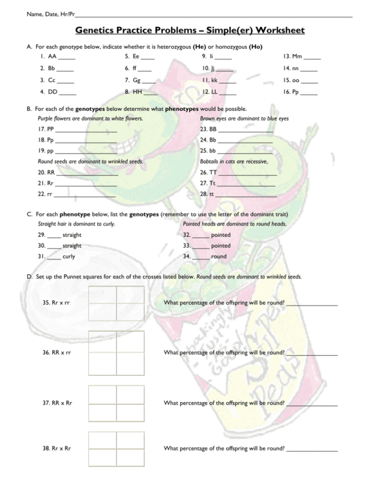 Genetics Practice Problems – Simpleer Worksheet