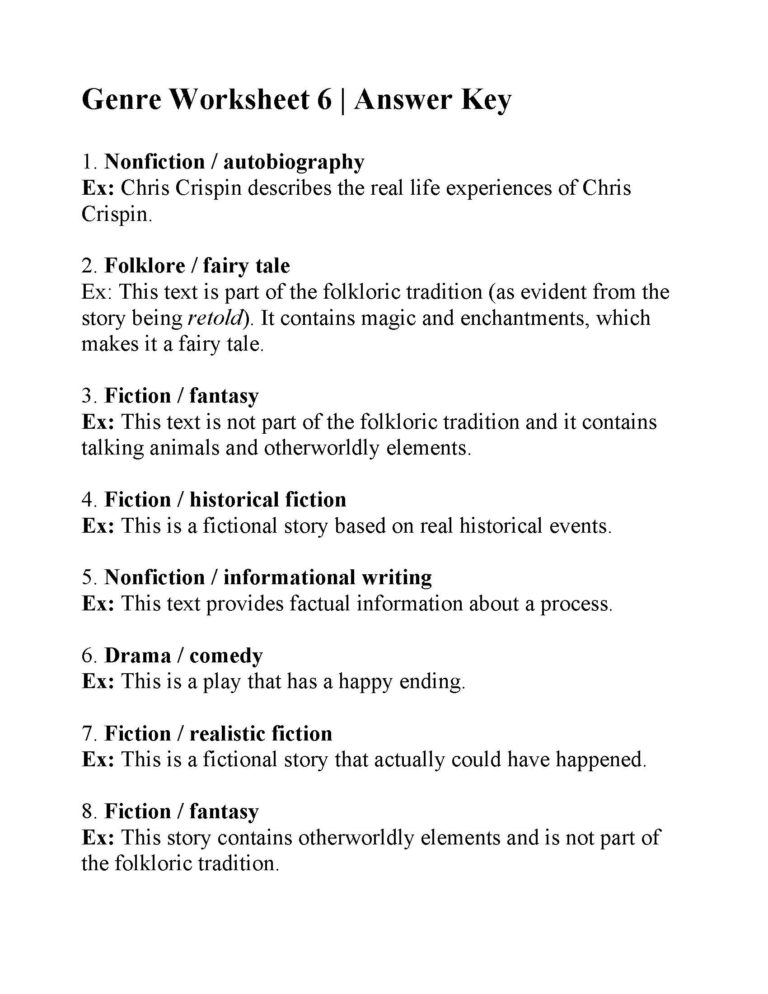 Identifying Genre And Subgenre Worksheet — db-excel.com