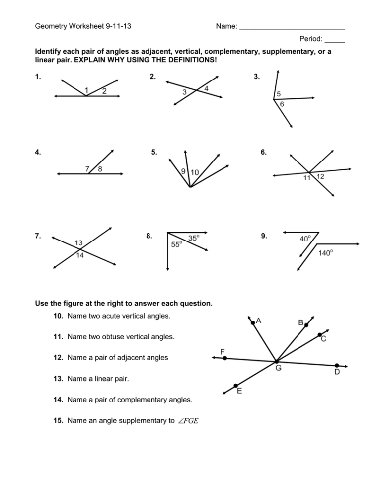 Pairs Of Angles Worksheet Answers Db excel