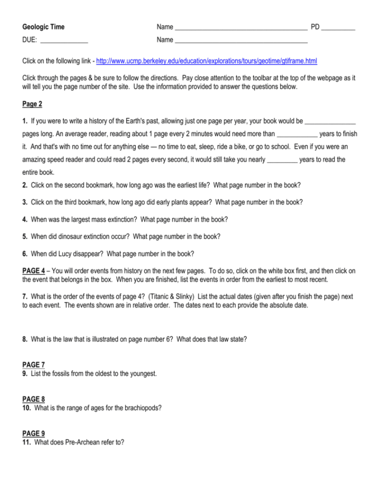 Geologic Time Web Quest Document  North Allegheny School