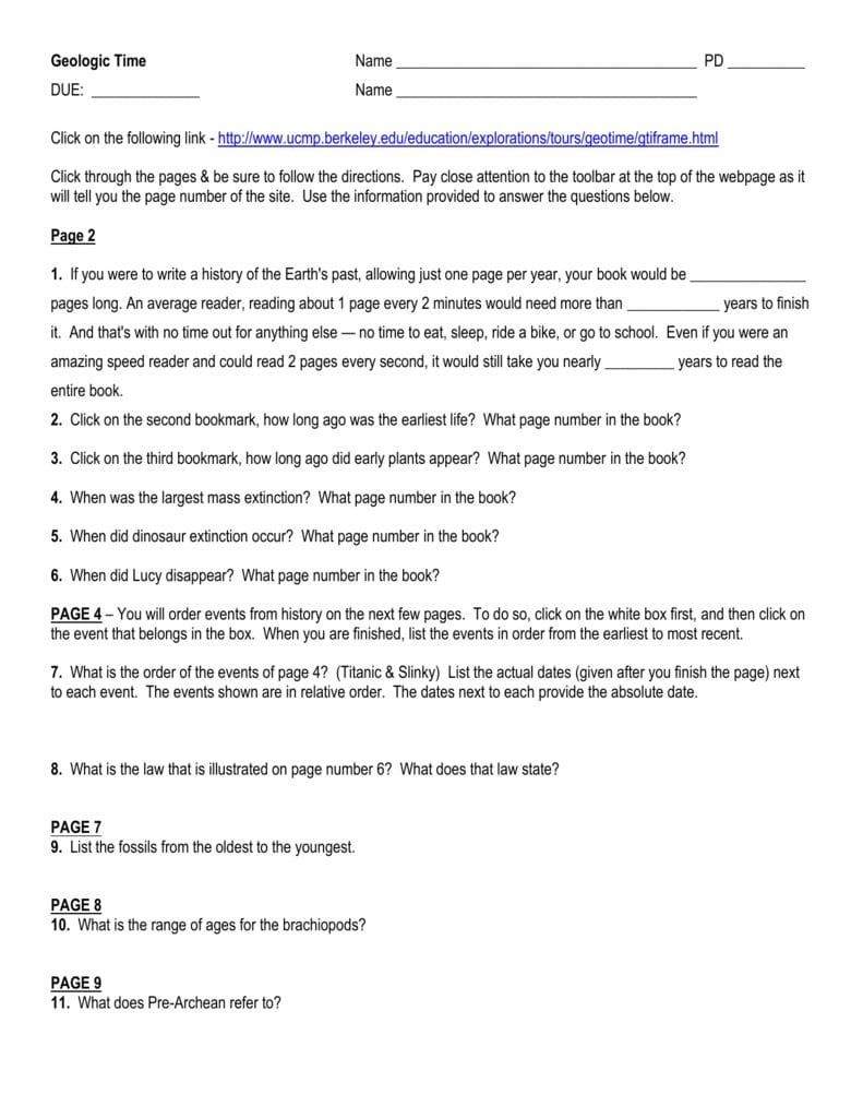 Geologic Time Web Quest Document  North Allegheny School