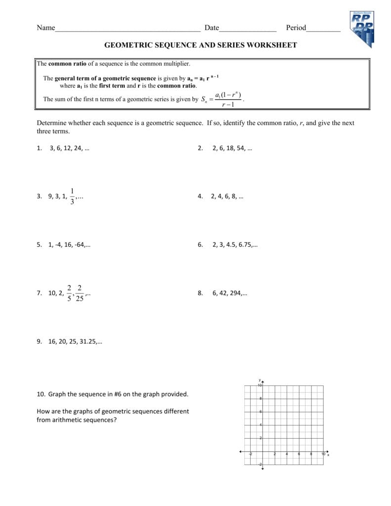 geometric sequences worksheet answer key pdf