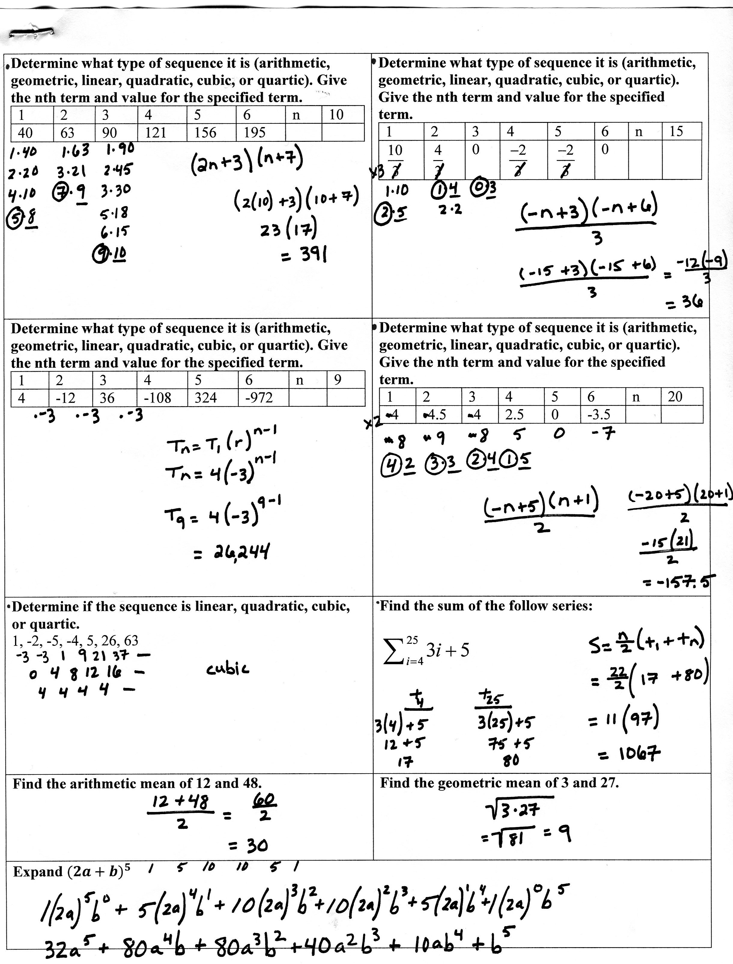 Arithmetic Sequences And Series Worksheet Answers