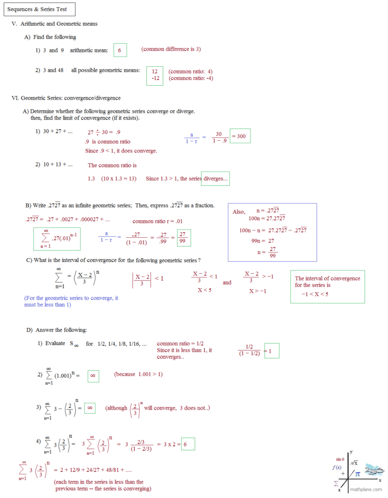Geometric Sequences And Series Worksheet Answers  Netvs