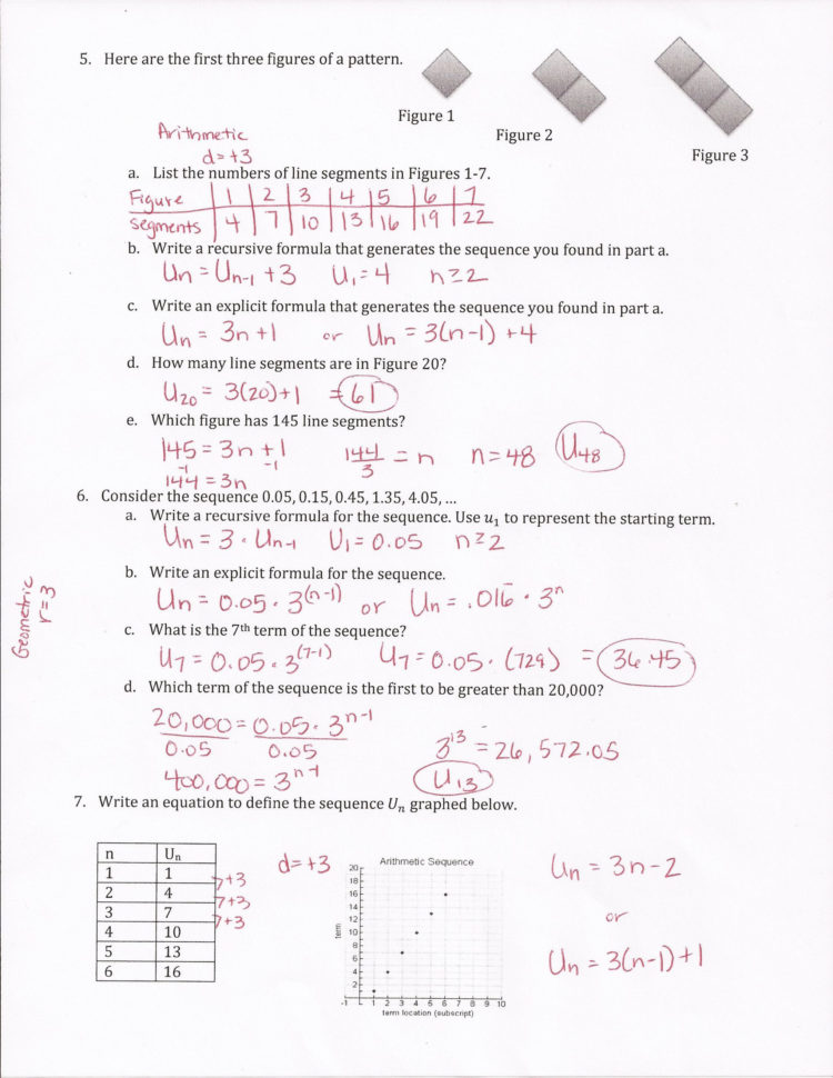 unit 3c arithmetic sequences worksheet answer key