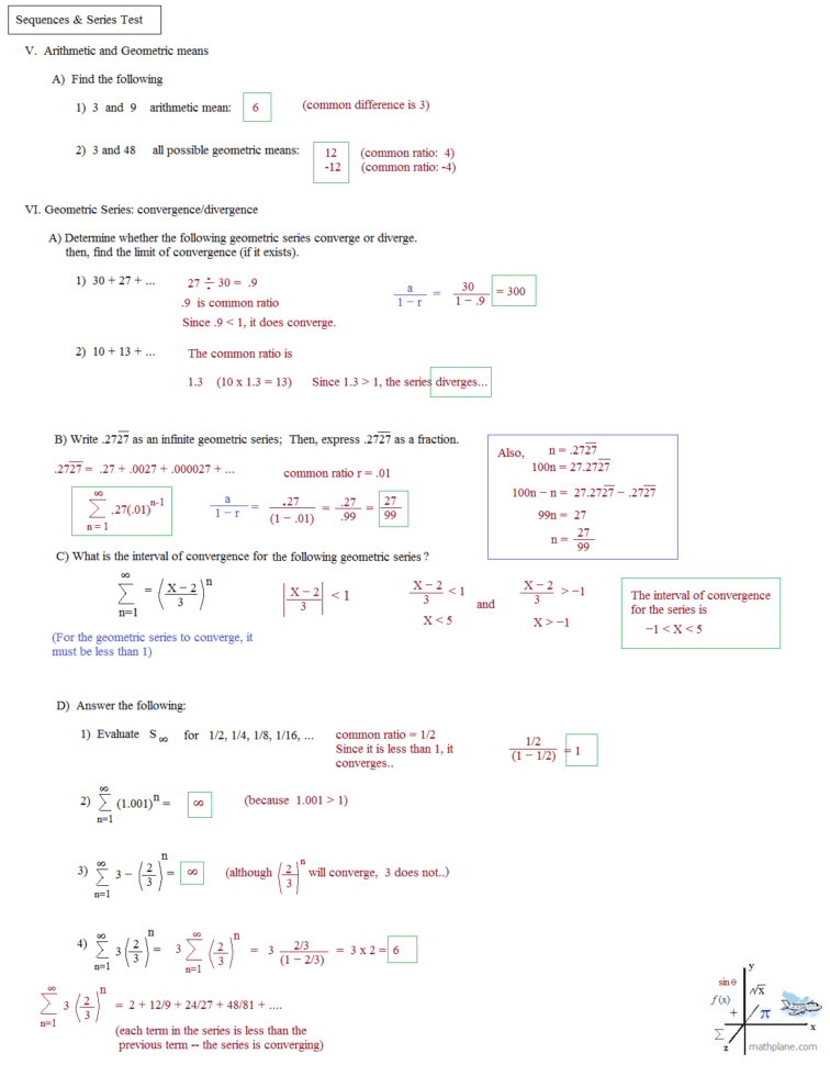 Geometric Sequences And Series Worksheet Answers  Netvs