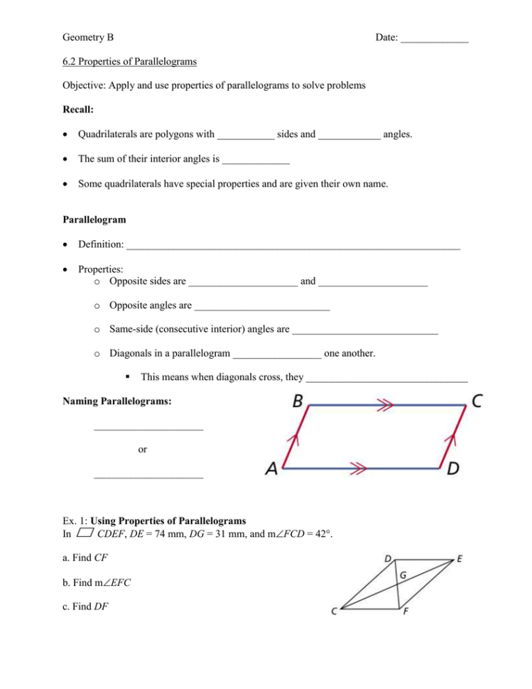 Geometry B Date  62 Properties Of Parallelograms