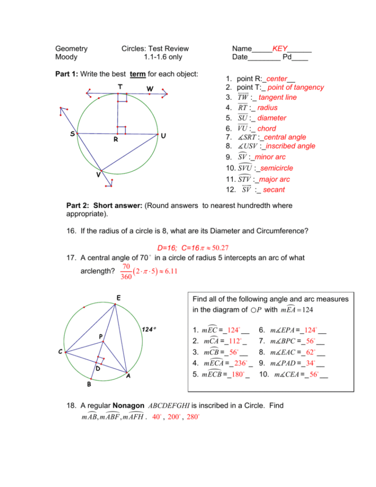 Geometry Circles Test Review Namekey Moody 11