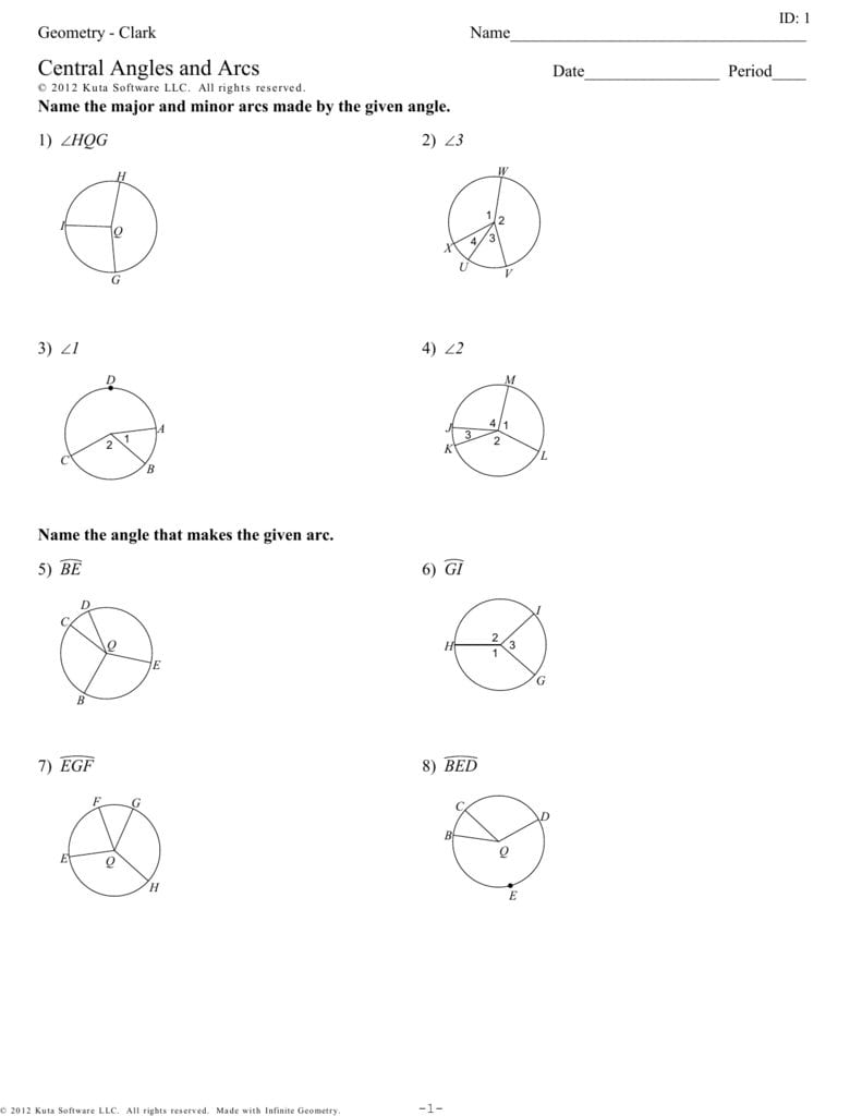 Geometry  Clark  Central Angles And Arcs