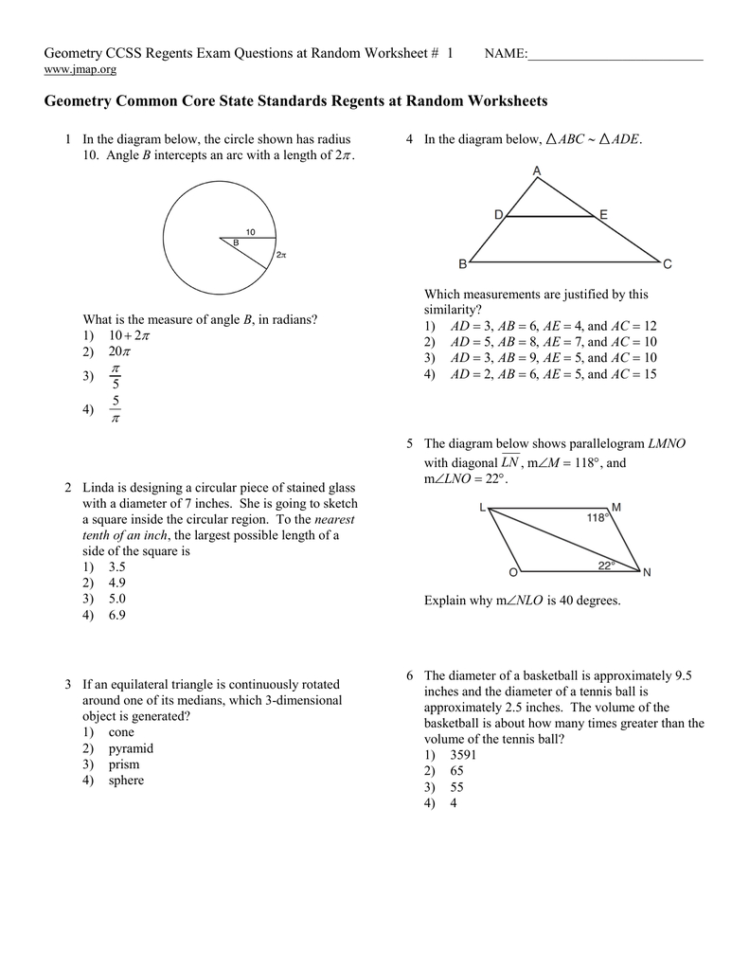 Geometry Common Core State Standards Regents At