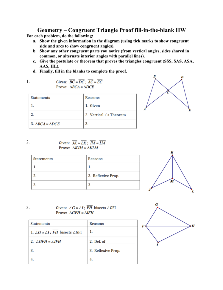 Geometry – Congruent Triangle Proof Fillintheblank