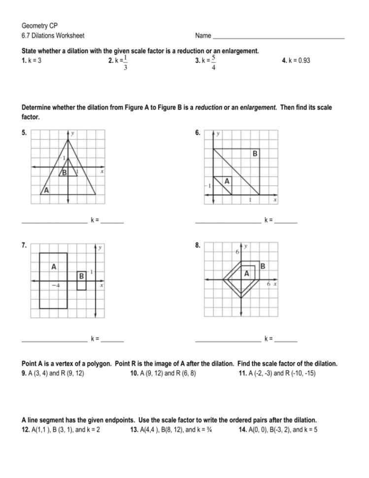 Dilation And Scale Factor Worksheet Answers Db excel