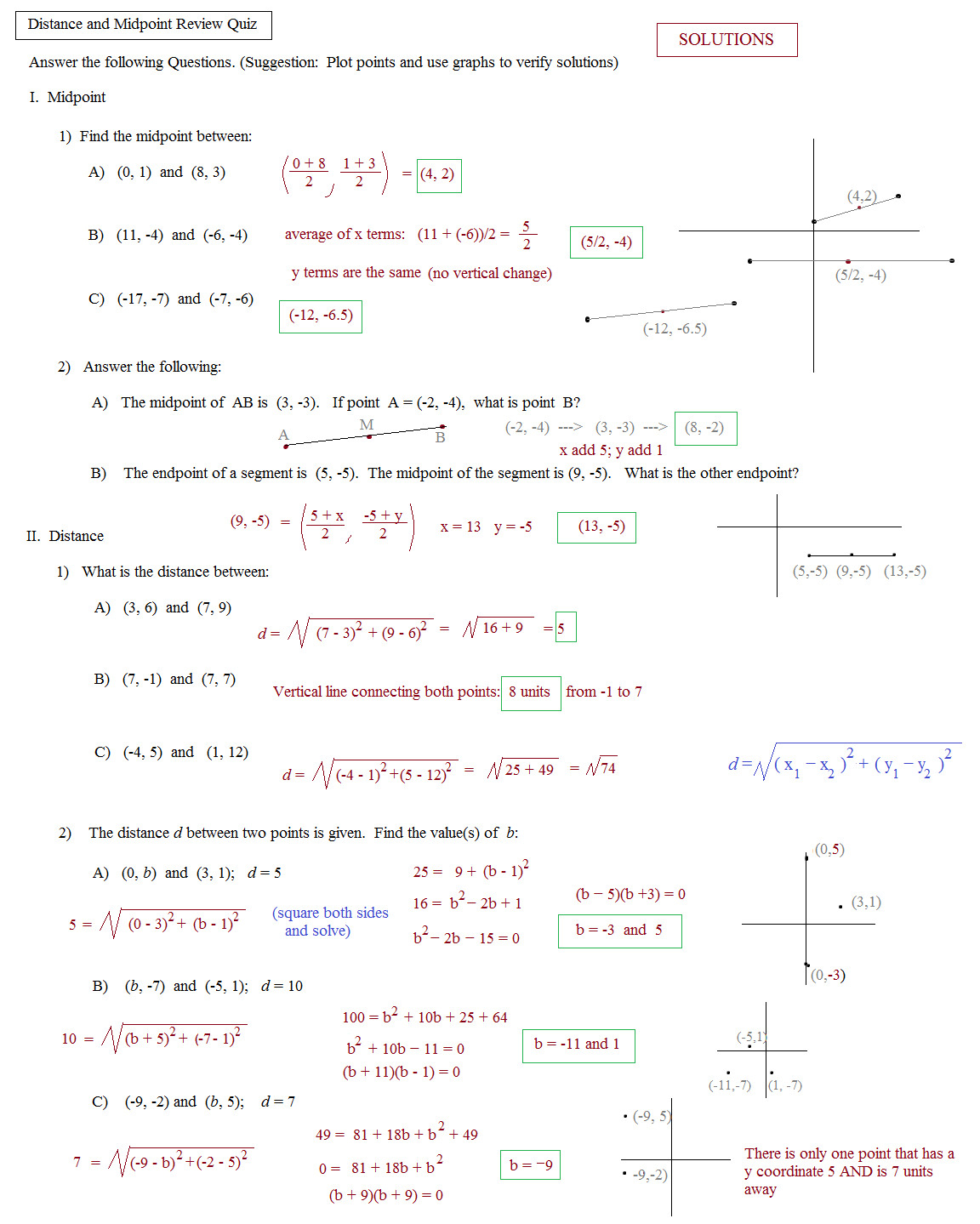 Geometry Distance And Midpoint Worksheet Answers