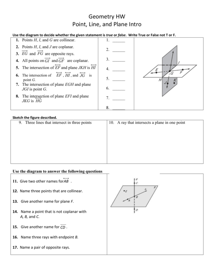 Geometry Hw Point Line And Plane Intro Use The Diagram To