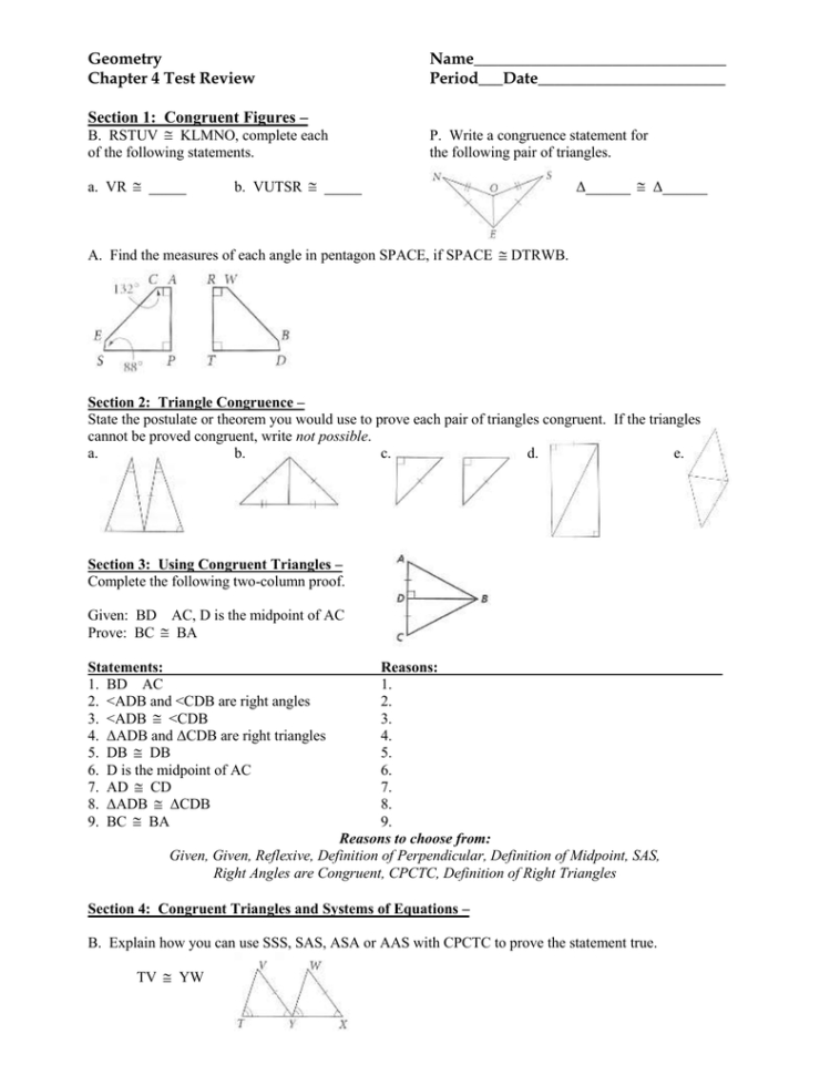 Geometry Name Chapter 4 Test