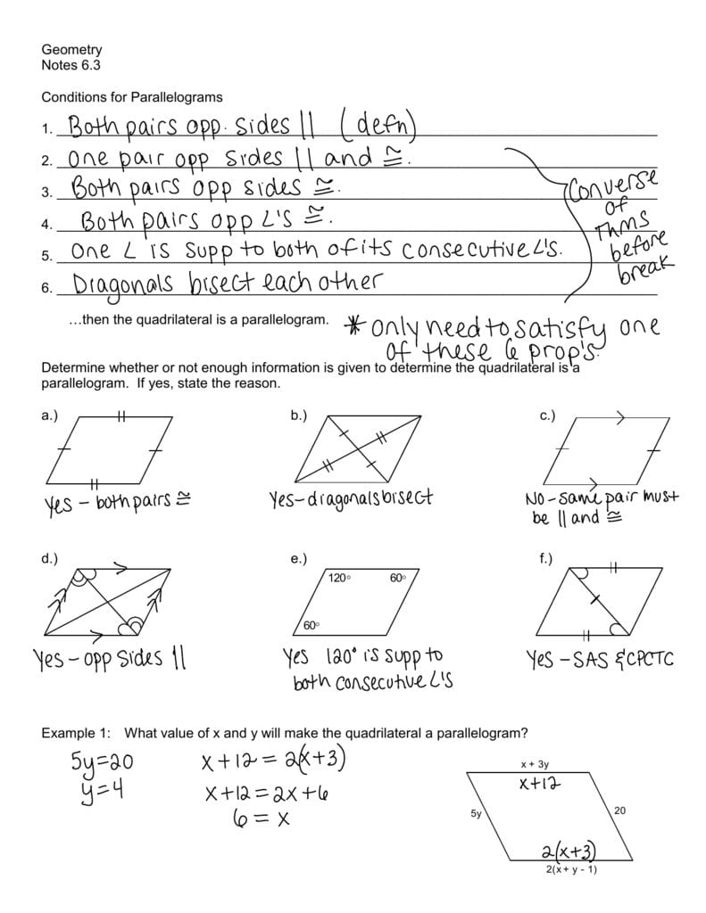 Geometry Notes 63 Conditions For Parallelograms 1