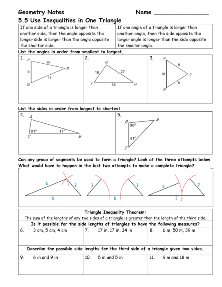 Triangle Inequality Worksheet
