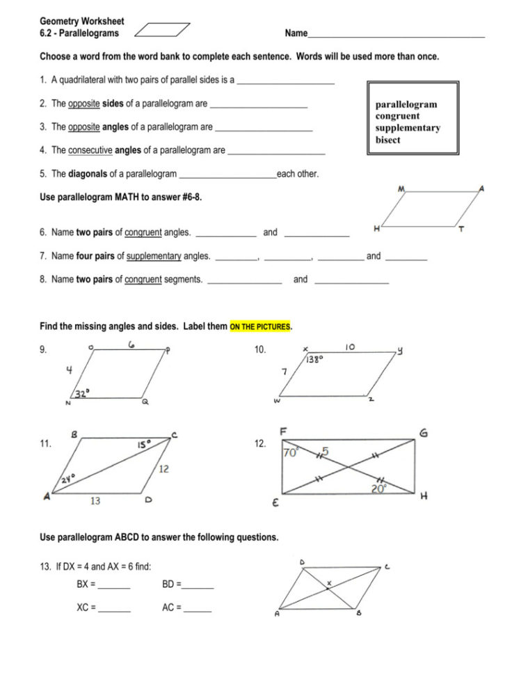 Geometry Parallelogram Worksheet Answers —