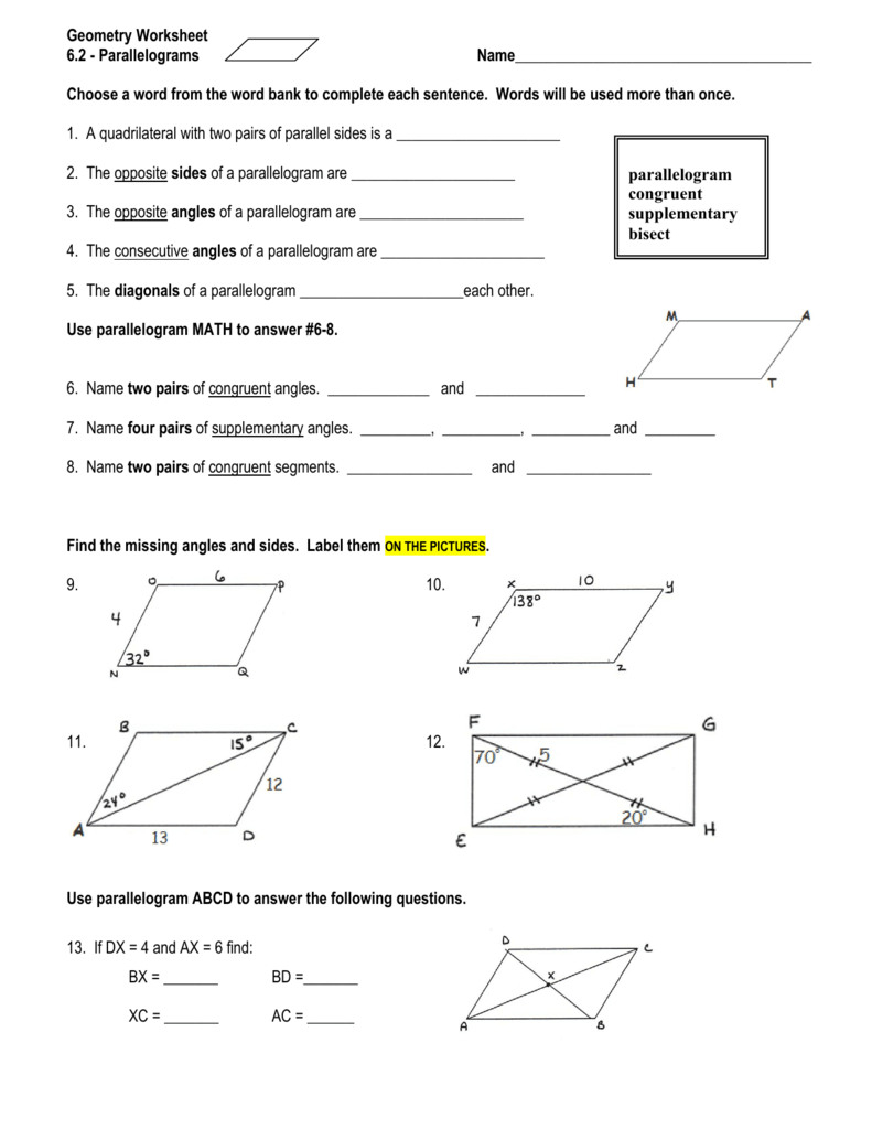 Geometry Parallelogram Worksheet Answers 2Nd Grade Math Db excel