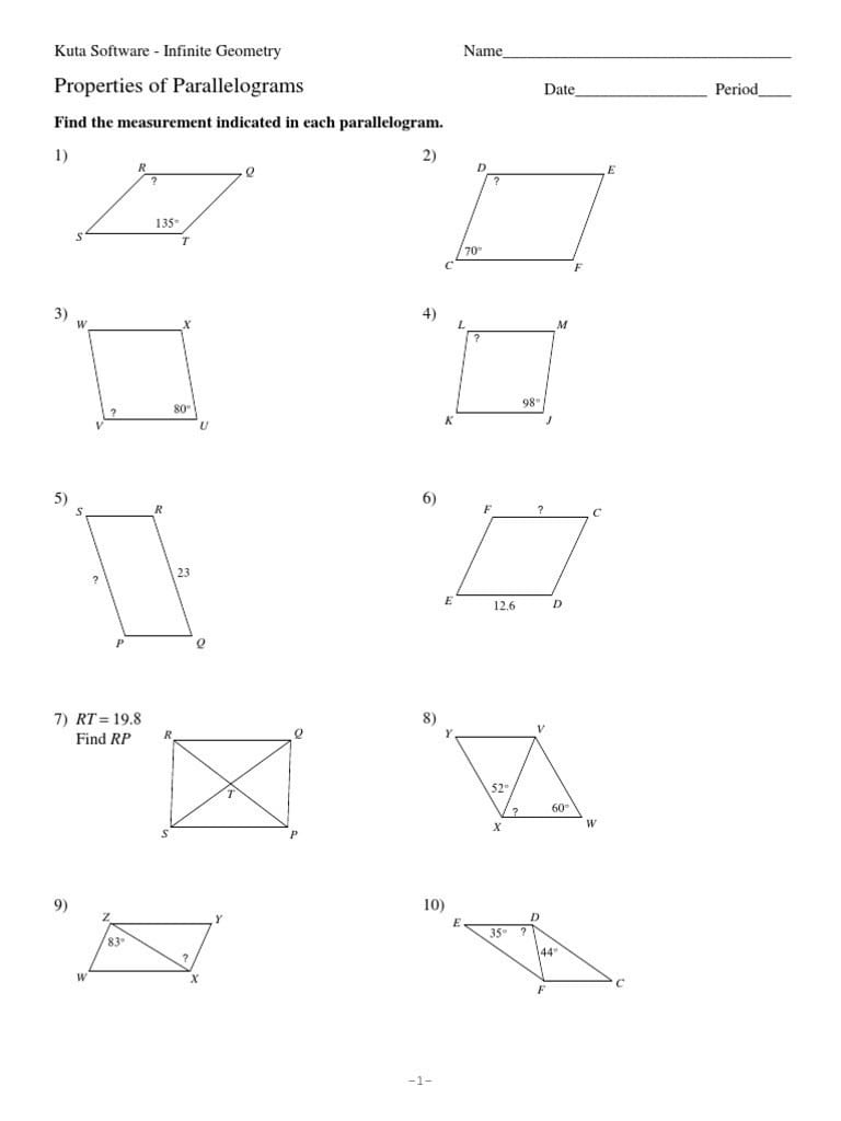 Geometry Parallelogram Worksheet Answers 2Nd Grade Math